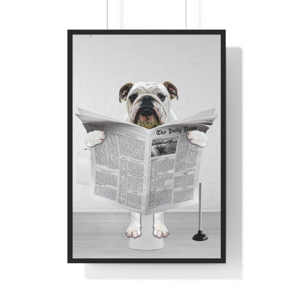 English Bulldog Wall Art, Funny Bathroom Print, Toilet Poster, Bathroom Art, Bulldog Printable, Whimsy Animal Art, Kids Bathroom