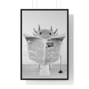 Funny Axolotl Bathroom Print: Animal in Toilet, Whimsical Black and White Art (Digital Download)