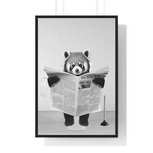 Art de panda rouge, impression drôle de salle de bains, affiche de toilette, art de salle de bains, panda rouge imprimable, noir et blanc