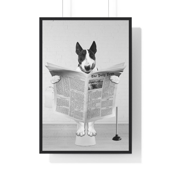 Bullterrier Wandkunst, lustiges Badezimmer Poster, Toiletten Poster, Badezimmer Kunst, Bullterrier druckbar, schwarz weiß