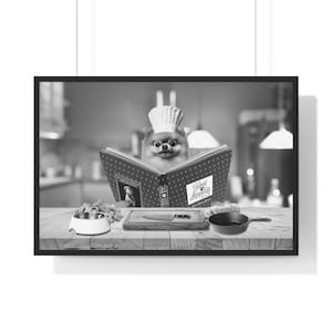 Pomeranian Art, Funny Kitchen Print, Kitchen Art, Dog Art, Kitchen Decor, Dog Printable, Wall Art, Whimsy Animal Art, B&W