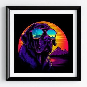 English Mastiff Art Print, Synth Art, Synthwave Art, Abstract Art, Pet Portrait, Dog Portrait, 80s artwork