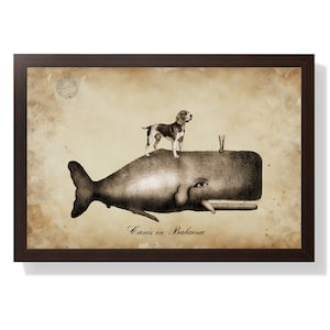 Beagle Dog Riding Whale Art Print: Funny Bathroom Decor (Digital Download)