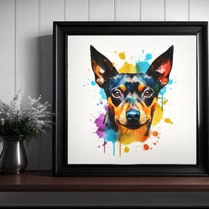 Miniature Pinscher Watercolor Art Print: Funny Dog Portrait (Digital Download)