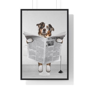 Australian Shepherd Dog Wall Art, Funny Bathroom Print, Toilet Poster, Bathroom Art, Australian Shepherd Dog Printable, Whimsy Animal Art