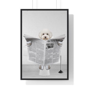 Bichon Frise Wall Art, Funny Bathroom Print, Toilet Poster, Bathroom Art, Bichon Frise Printable, Whimsy Animal Art