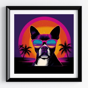 Boston Terrier Synthwave Art Print: 80s Pet Portrait (Digital Download)