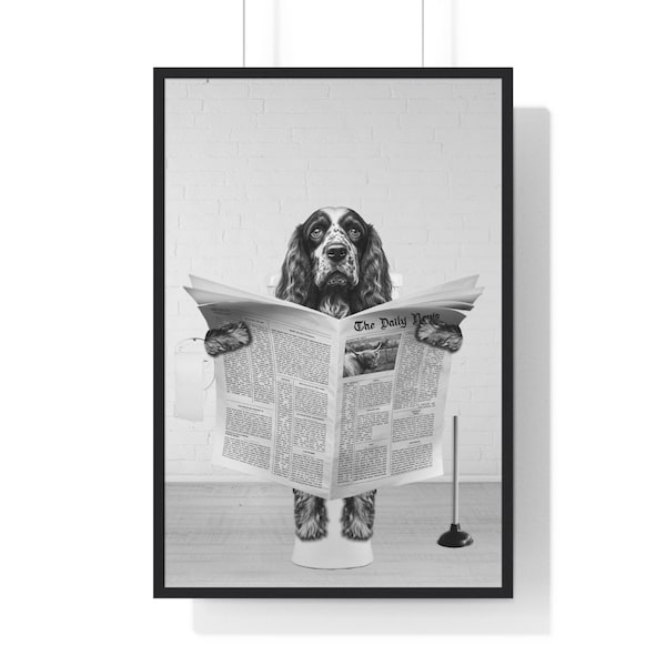 Cocker Spaniel Wall Art, Funny Bathroom Print, Toilet Poster, Bathroom Art, Cocker Spaniel Printable, Black and White