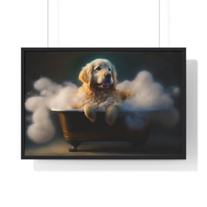 Funny Golden Retriever in Bathtub Print: Whimsical Bathroom Art (Digital Download)