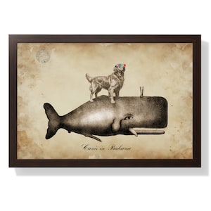 Golden Retriever Riding Whale Art Print: Funny Dog Lover Gift (Digital Download)