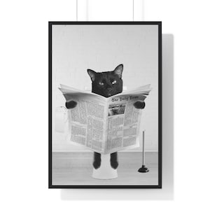 黒猫の壁アート、面白いバスルームのプリント、トイレのポスター、バスルームのアート、黒猫のプリント、白黒、子供用バスルーム