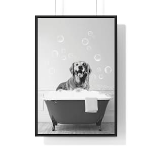 Funny Golden Retriever Bathroom Art Print: Dog in Tub (Digital Download)
