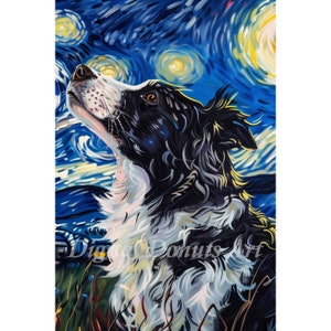 Border Collie Dog Starry Night Art Print Picture dog art gifts home decor bathroom art digital download - Portrait