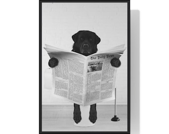 Black Lab Wall Art, Funny Bathroom Print, Toilet Poster, Bathroom Art, Black Lab Printable, Black and White, Kids Bathroom