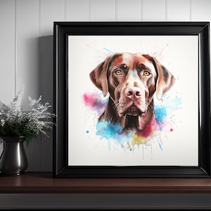 Chocolate Lab Watercolor Art Print: Funny Dog Portrait (Digital Download)