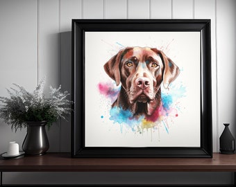 Chocolate Lab Watercolor Wall Art, Funny Bathroom Print, Watercolor Splatter Art, Bathroom Art, Watercolor Dog Art