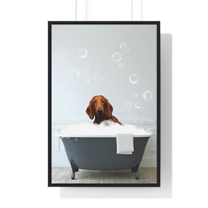Red Dachshund Wall Art, Funny Bathroom Print, Dog Bathroom Print, Bathroom Art, Red Dachshund Printable, Whimsical Animal Art