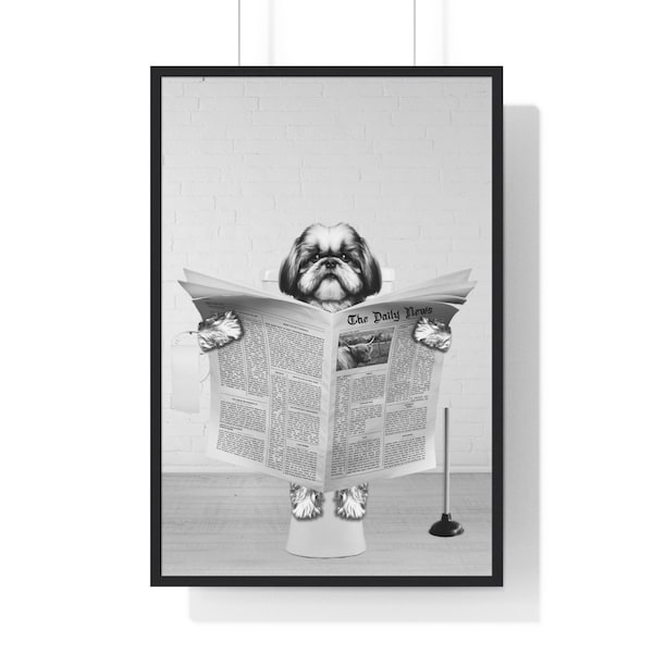 Shih Tzu Art, Funny Bathroom Print, Toilet Poster, Bathroom Art, Shih Tzu Printable, Black and White