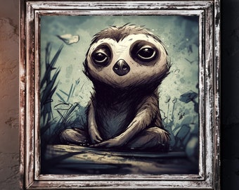 Sloth Gothic Wall Art Print, Home Decor, Digital Art Print, Horror Art, Halloween Art, Spooky Art Prints