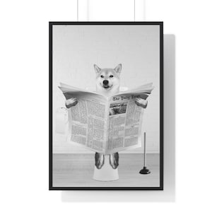 Funny Shiba Inu Art, Funny Bathroom Print, Toilet Poster, Bathroom Art, Funny Shiba Inu Printable, Black and White