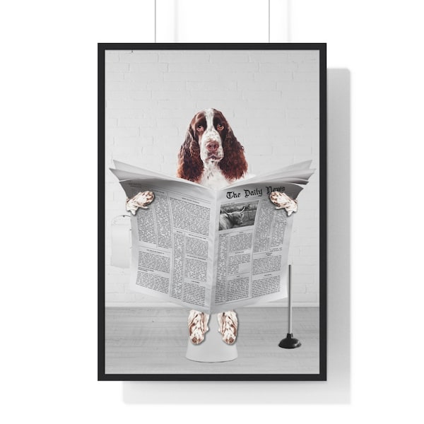 Springer Spaniel Art, Impression drôle de salle de bain, Affiche de toilette, Art de la salle de bain, Springer Spaniel Printable, Whimsy Animal Art