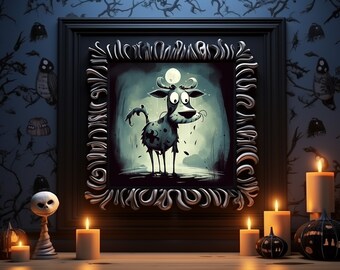 Gothic Cow Art Print: Spooky Home Decor (Digital Download)