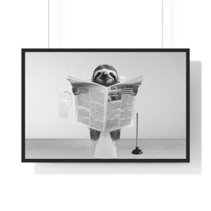 Funny Sloth Bathroom Art Print: Toilet Newspaper (Digital Download)