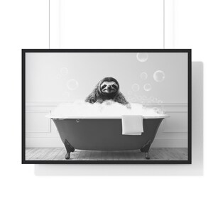 Sloth in Bathtub Printable, Sloth Wall Decor, Sloth Bathing, Funny Bathroom Print, Animal in bathtub, Kids Bathroom Art, Black and White