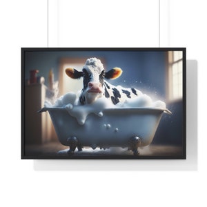 Cow in Bathtub Print: Funny Animal Bathroom Art (Digital Download)