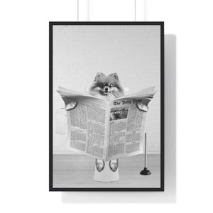 Pomeranian Art, Funny Bathroom Print, Toilet Poster, Bathroom Art, Pomeranian Printable, Black and White