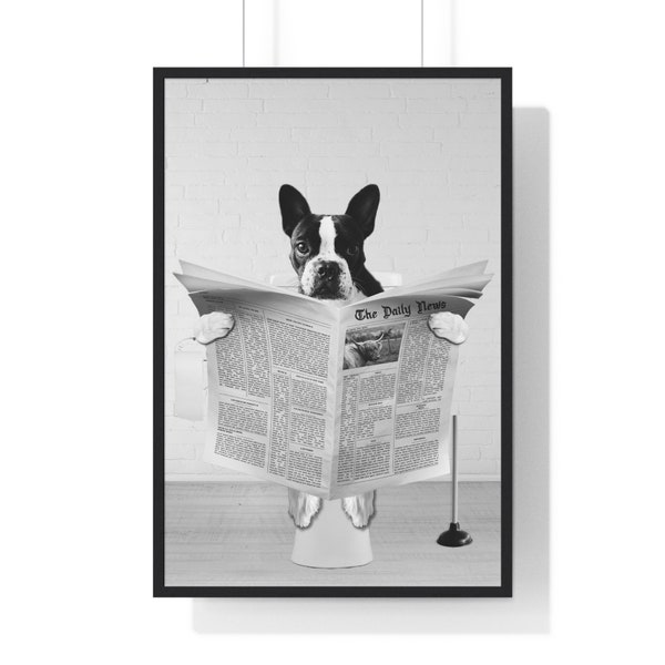 Boston Terrier Wall Art, Funny Bathroom Print, Toilet Poster, Bathroom Art, Boston Terrier Printable, Black and White
