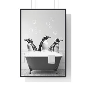 Penguin Art, Funny Bathroom Print, Animal Bathroom Print, Penguin Printable, Black and White