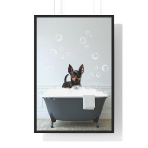 Miniature Pinscher Bathroom Art Print: Funny Dog in Tub (Digital Download)