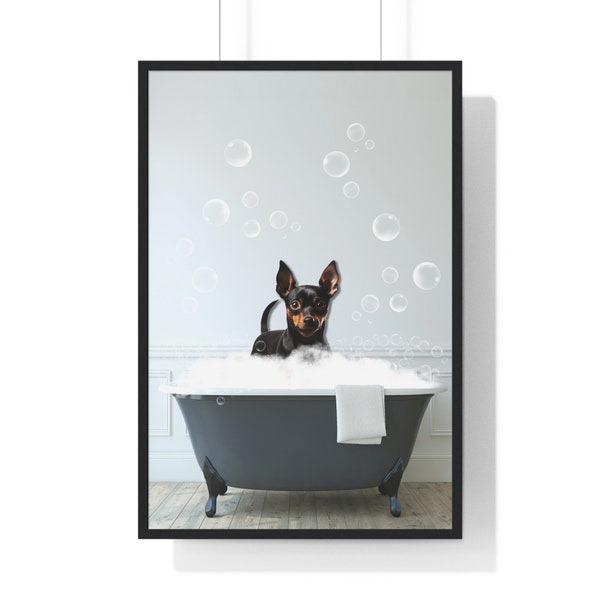 Zwergpinscher Wandkunst, lustiges Badezimmer Druck, Hund Badezimmer Druck, Badezimmer Kunst, Zwerg Pinscher druckbare, wunderliche Tierkunst