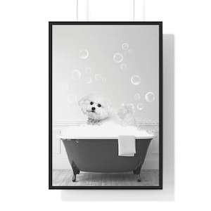 Funny Bichon Frise Bathroom Art Print: Dog in Tub (Digital Download)
