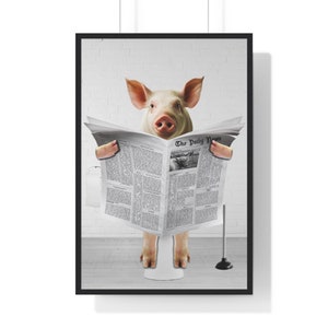 Funny Pig Bathroom Art Print: Toilet Newspaper Poster (Digital Download)