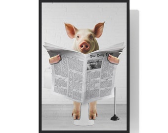 Impresión artística de un cerdito divertido en el baño: póster de periódico higiénico (descarga digital)