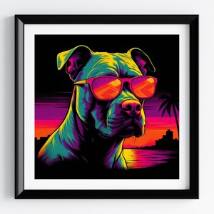 Synthwave Pit Bull Art Print: 80s Style Dog Portrait (Digital Download)