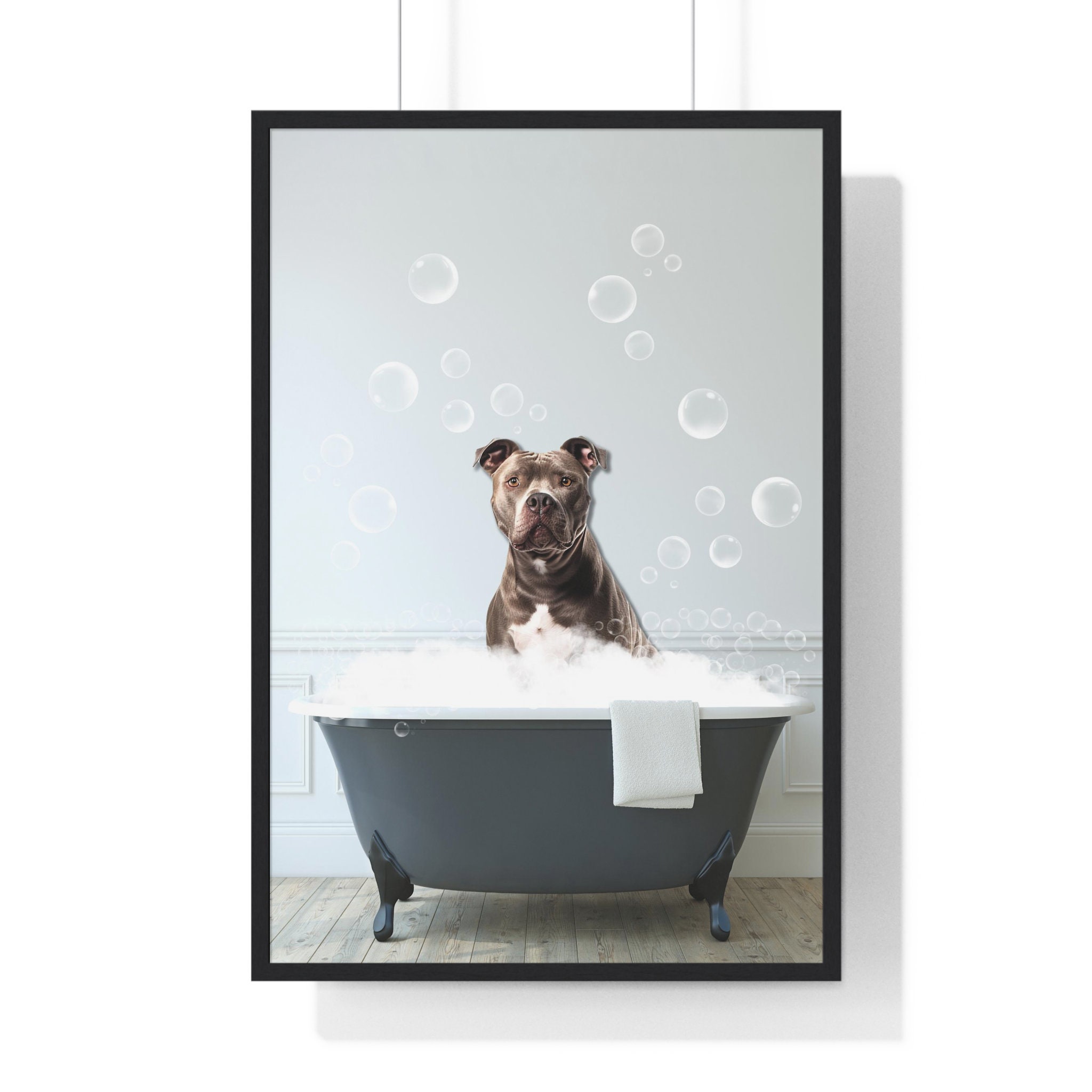 Funny Pit Bull Bathroom Art Print: Whimsical Dog Wall Decor (Digital Download)