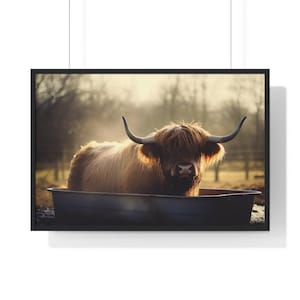 Highland Cow in Bathtub Print: Funny Bathroom Animal Art (Digital Download)