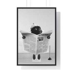 Funny Pug Bathroom Print: Toilet Newspaper Art (Digital Download)