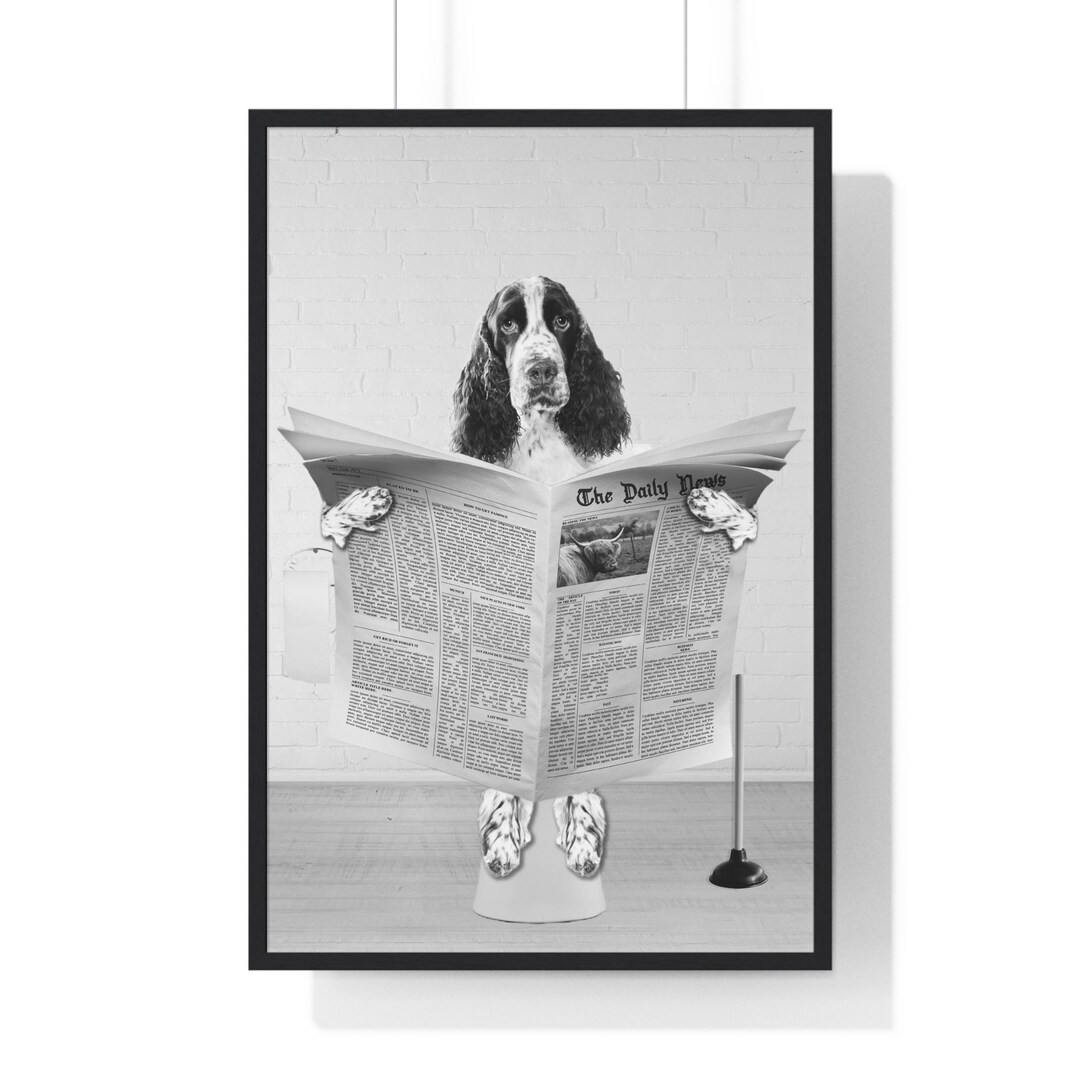 Springer Spaniel Art, Funny Bathroom Print, Toilet Poster, Bathroom Art