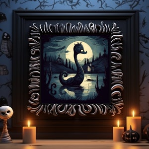 Loch Ness Monster Gothic Wall Art Print, Home Decor, Digital Art Print, Horror Art, Halloween Art