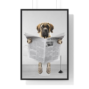 English Mastiff Wall Art, Funny Bathroom Print, Toilet Poster, Bathroom Art, English Mastiff Printable, Whimsy Animal Art