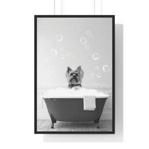 Yorkshire Terrier Wall Art, Funny Bathroom Print, Dog Bathroom Print, Yorkshire Terrier Printable, Black and White
