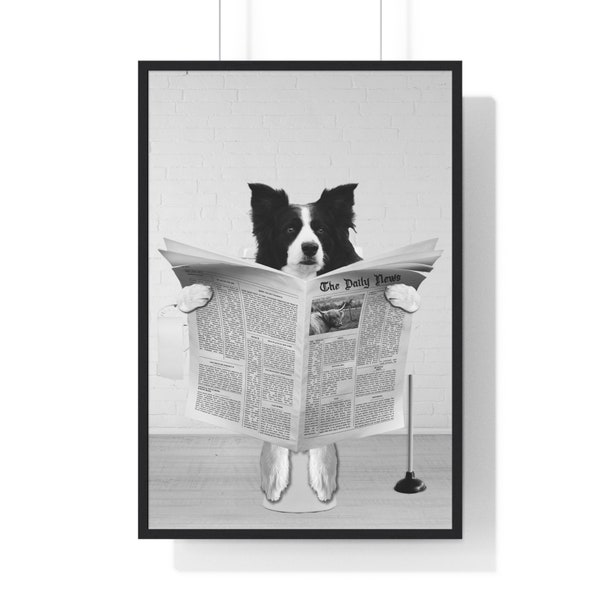 Border Collie Wall Art, Funny Bathroom Print, Toilet Poster, Bathroom Art, Border Collie Printable, Black and White