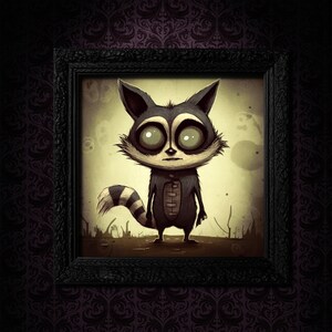 Impressão artística de guaxinim gótico: decoração assustadora de Halloween para casa (download digital)