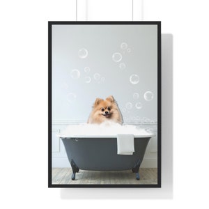 Pomeranian Wall Art, Funny Bathroom Print, Dog Bathroom Print, Pomeranian Printable, Whimsical Animal Art