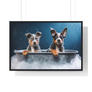 Stampa artistica con cuccioli di cane da bestiame australiano per il bagno (download digitale)