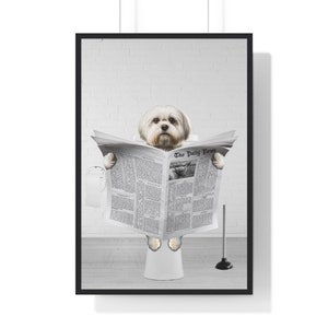 Funny Maltese Bathroom Art Print: Toilet Newspaper Poster (Digital Download)